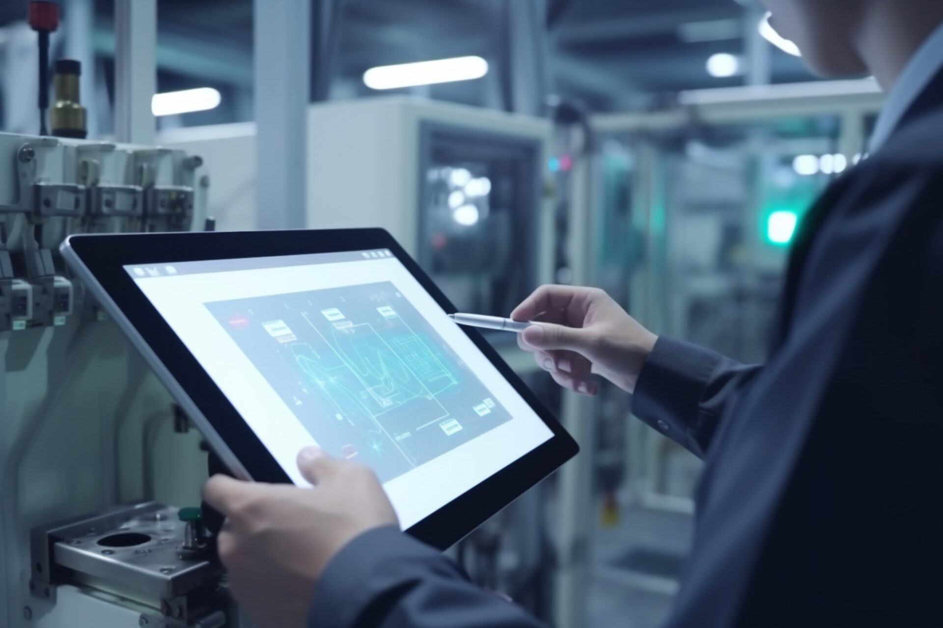 Inżynier nadzorujący pracę linii na ekranie systemu monitoringu